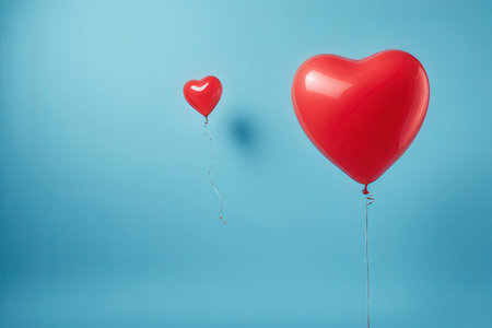 Red heart balloon on blue background. Valentines day concept. 3D Renderingの写真素材