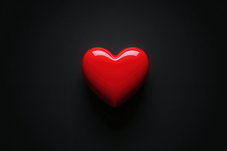 Red heart on a black background. 3d rendering. High resolution image.の写真素材