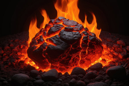 Fire and lava on a black background. 3d rendering. Computer digital drawing.