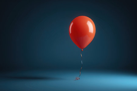 Red balloon on blue background. 3D rendering. Copy space.の写真素材