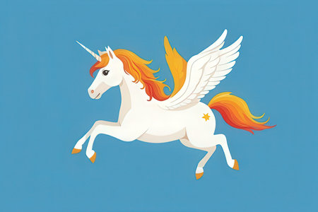 Unicorn with wings on a blue background. Vector illustration.の写真素材