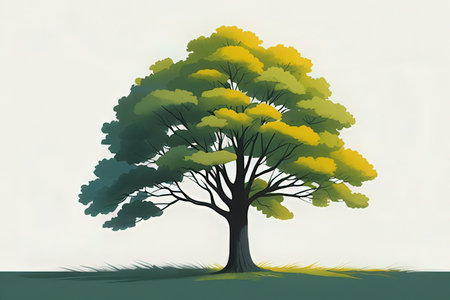 Illustration of a tree with green leaves on a white background.