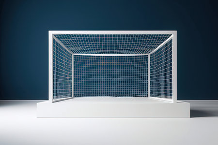 Soccer goal on blue background. 3D rendering. Mock upの写真素材