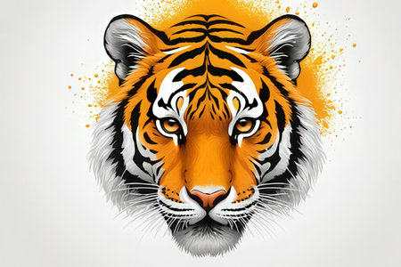 Tiger head with paint splashes on white background. Vector illustration.の写真素材