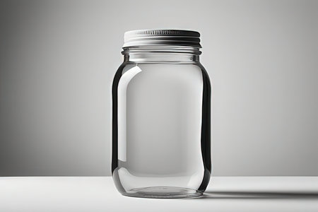 Empty glass jar on a gray background. 3d rendering mock upの写真素材
