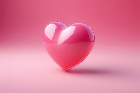 Red heart on a pink background. 3d render. Love concept.の写真素材