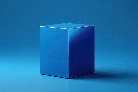 Blue cube on a blue background. 3d rendering. Computer digital drawing.の写真素材
