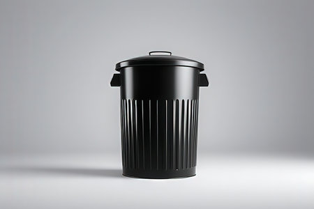 Black trash bin isolated on white background. 3D illustration. Mock up.の写真素材