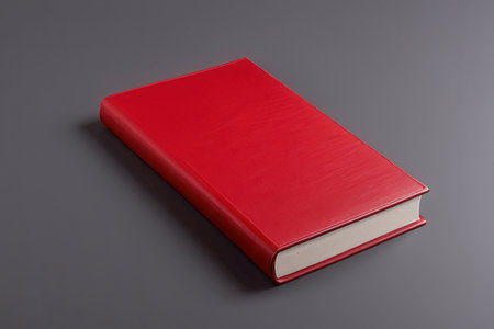 Red book isolated on gray background. Back to school and education concept.の写真素材