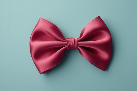 Pink bow tie on blue background. Flat lay, top view.の写真素材