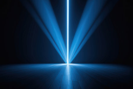 Blue light beam in dark room, abstract background, 3D rendering