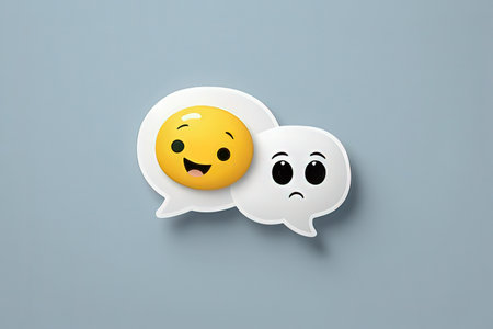Emoticon with speech bubble on gray background, 3d renderの写真素材