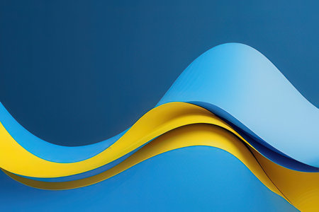 Abstract blue and yellow wavy background. 3d render illustration.の写真素材