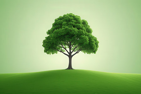 Green tree on green meadow. Vector illustration. Eps 10.