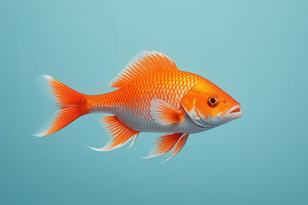Goldfish on a blue background. Fish in the aquarium. Marine life.の写真素材