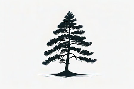 Pine tree silhouette on white background. Hand drawn vector illustration.の写真素材