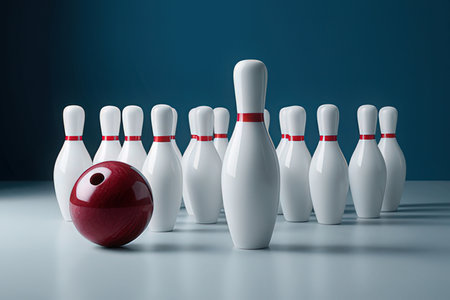 Bowling ball and pins on the floor. 3d rendering.の写真素材