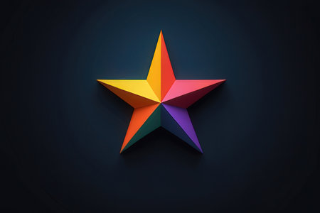 Colorful star icon on dark background. 3D rendering illustration.の写真素材