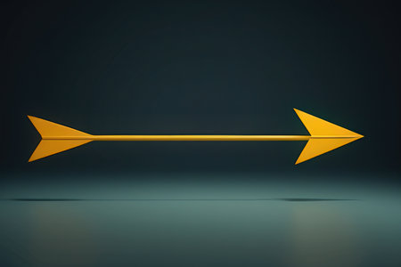 3d rendering of yellow arrow on dark background. 3d illustration.の写真素材