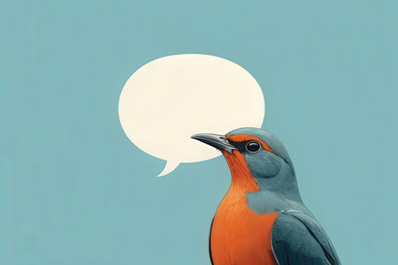 bird with speech bubble on blue background. 3d illustration. Vintage style.の写真素材