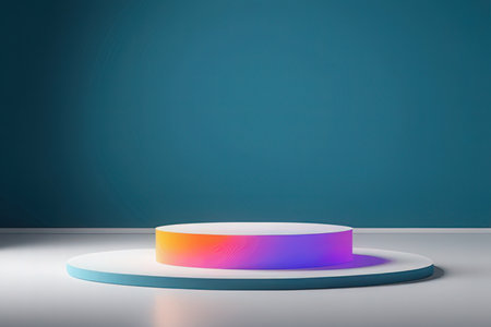 Abstract minimal scene with podium and blue wall background. 3d renderの写真素材