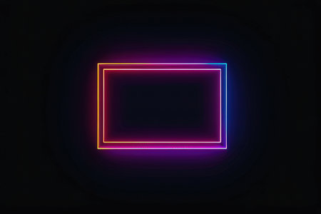 Neon square frame on black background. 3d render illustration.の写真素材