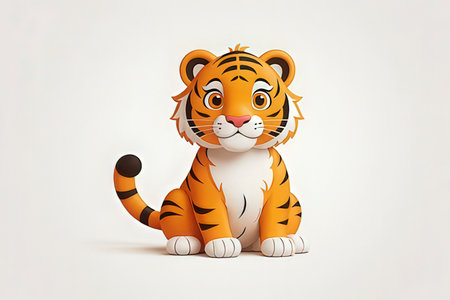 Cute cartoon tiger isolated on a white background. 3d rendering.の写真素材
