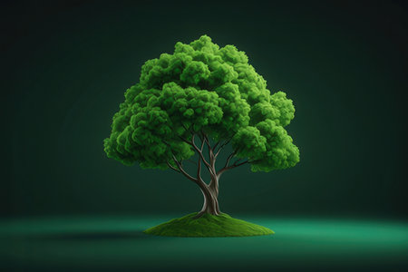 Green tree on dark green background. Nature concept. 3D Renderingの写真素材