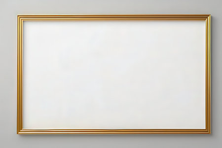 3d rendering of a golden frame on a white background with space for text
