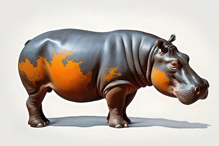 Hippo with world map on white background. 3D rendering