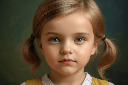 Portrait of a beautiful little girl with blond hair and blue eyesの写真素材