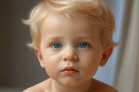 Close up portrait of a baby doll with blue eyes. 3d renderingの写真素材