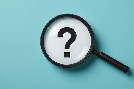 Magnifying glass with question mark on blue background. 3D Rendering