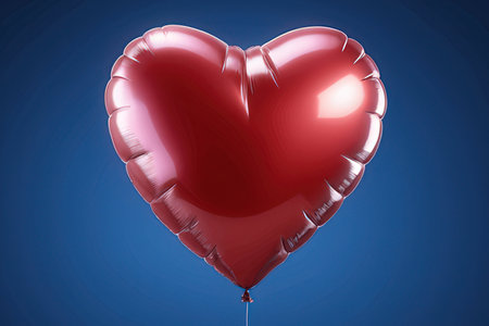 Red heart-shaped balloon on blue background. 3D Rendering