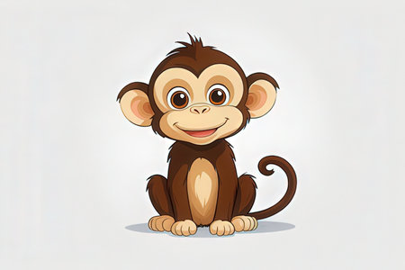 Cute monkey sitting on a white background. Vector cartoon illustration.