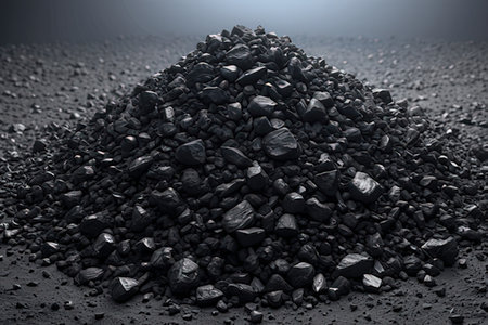 Pile of coal on black background. 3d rendering. Close up.の写真素材