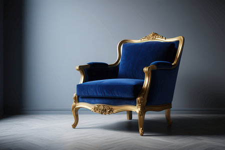 Luxury blue armchair in the interior. 3d renderの写真素材