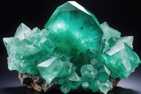 Emerald quartz semigem geode crystals geological mineral on black background