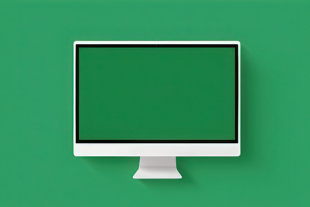 Computer screen isolated on green background. 3d rendering. Computer monitor.の写真素材
