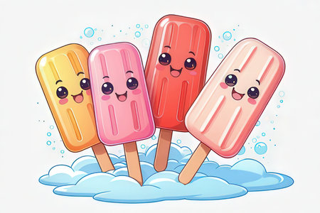 Cute kawaii ice lolly on white background. Vector illustration.の写真素材