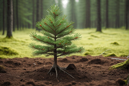 Pine tree growing in the forest. Nature and environment concept.の写真素材