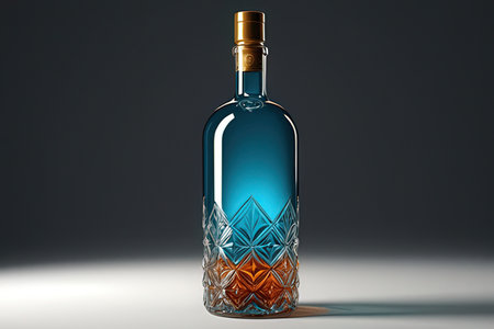 3D illustration of a bottle of alcohol on a dark background.の写真素材