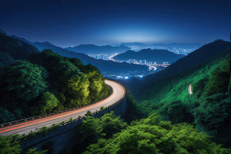 Mountain road at night, Chengde, Hebei Province, China