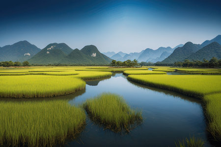 Rice field in the morning at Yunnan province, China.の写真素材