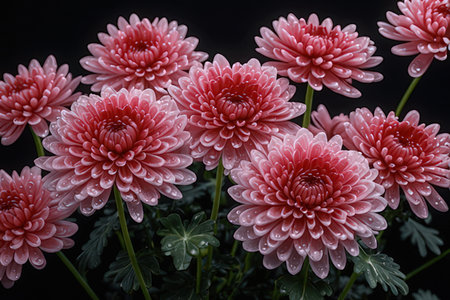Beautiful pink chrysanthemum flowers on black background.の写真素材