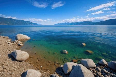 Lake Baikal, the largest freshwater lake in the world.の写真素材