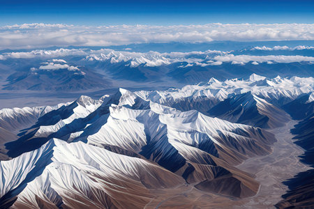 Aerial view of Himalaya mountain range, Ladakh, Indiaの写真素材