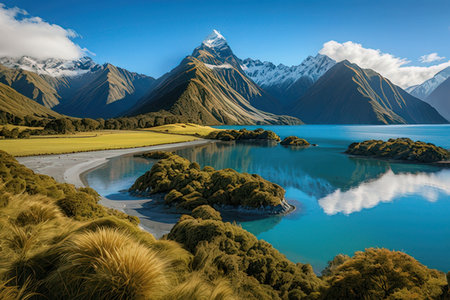 Natural landscape of New Zealand alps and lake in the morning.の写真素材