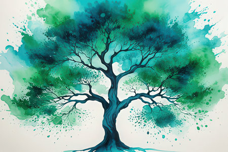Abstract tree on watercolor background. Watercolor painting. Vector illustration.の写真素材