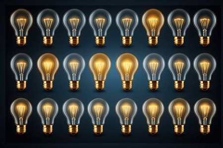 Set of light bulbs on a dark background. Vector illustration. Eps 10